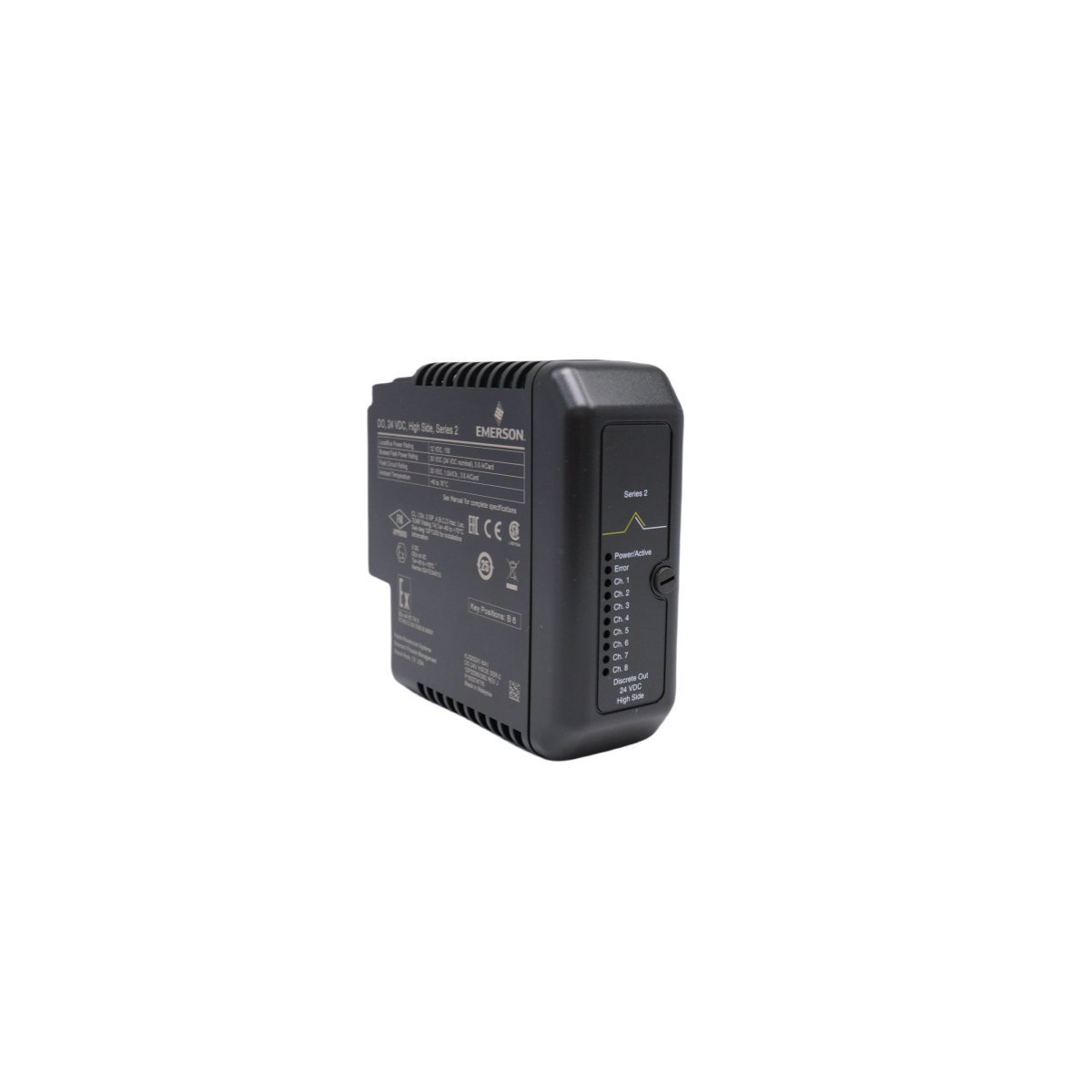 The KJ3202X1-BA1 card provides 32 independent discrete output channels grouped tightly to maximize cabinet space within marshalling panels