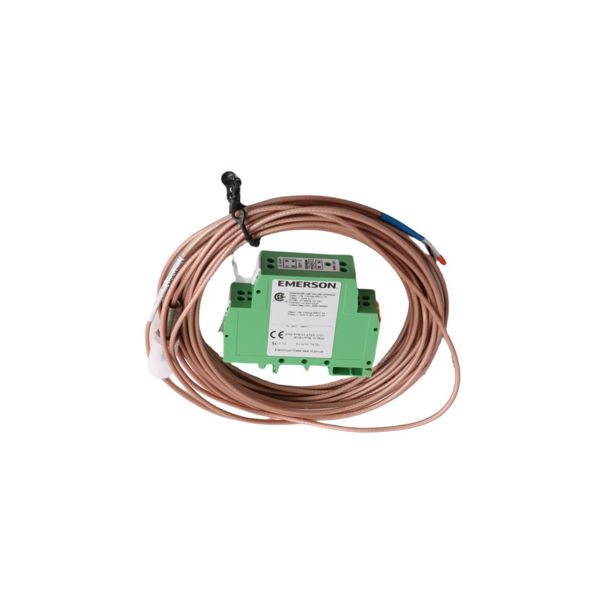 The module implements high-precision analog signal conditioning specifically mapped to eddy-current displacement criteria.